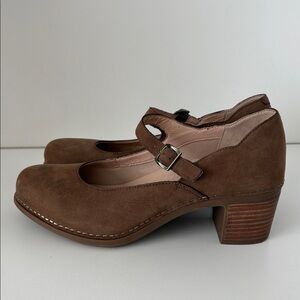 NWOB Dansko Harlo Nubuck Suede Mary Jane Wooden Heel Sz 41 Mushroom